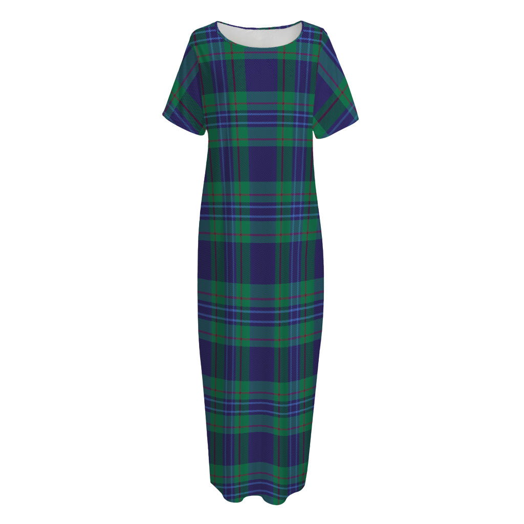 Blue Green And Red Tartan Pattern Print Short Sleeve Long Nightdress
