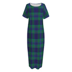 Blue Green And Red Tartan Pattern Print Short Sleeve Long Nightdress