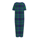 Blue Green And Red Tartan Pattern Print Short Sleeve Long Nightdress