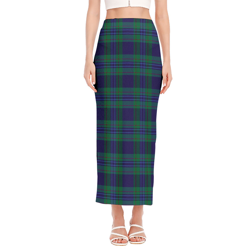Blue Green And Red Tartan Pattern Print Side Slit Maxi Skirt