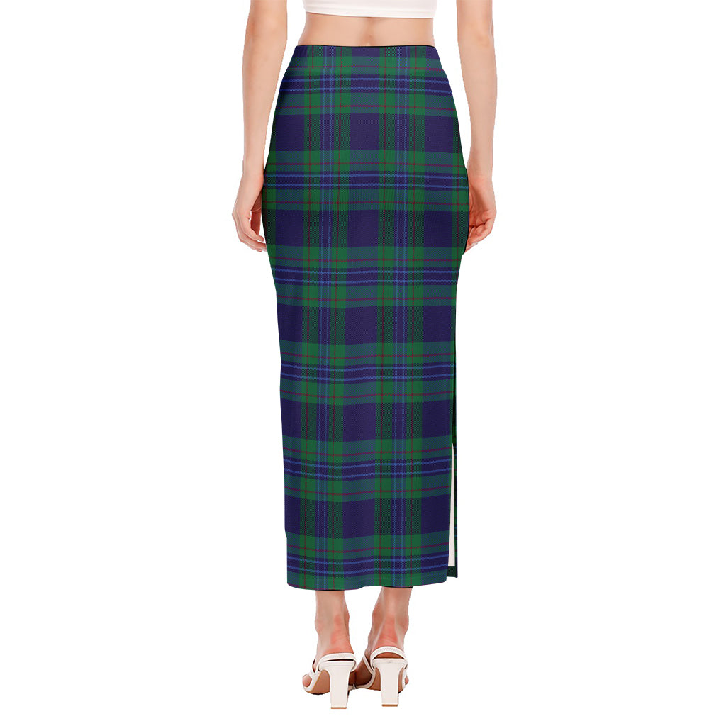 Blue Green And Red Tartan Pattern Print Side Slit Maxi Skirt