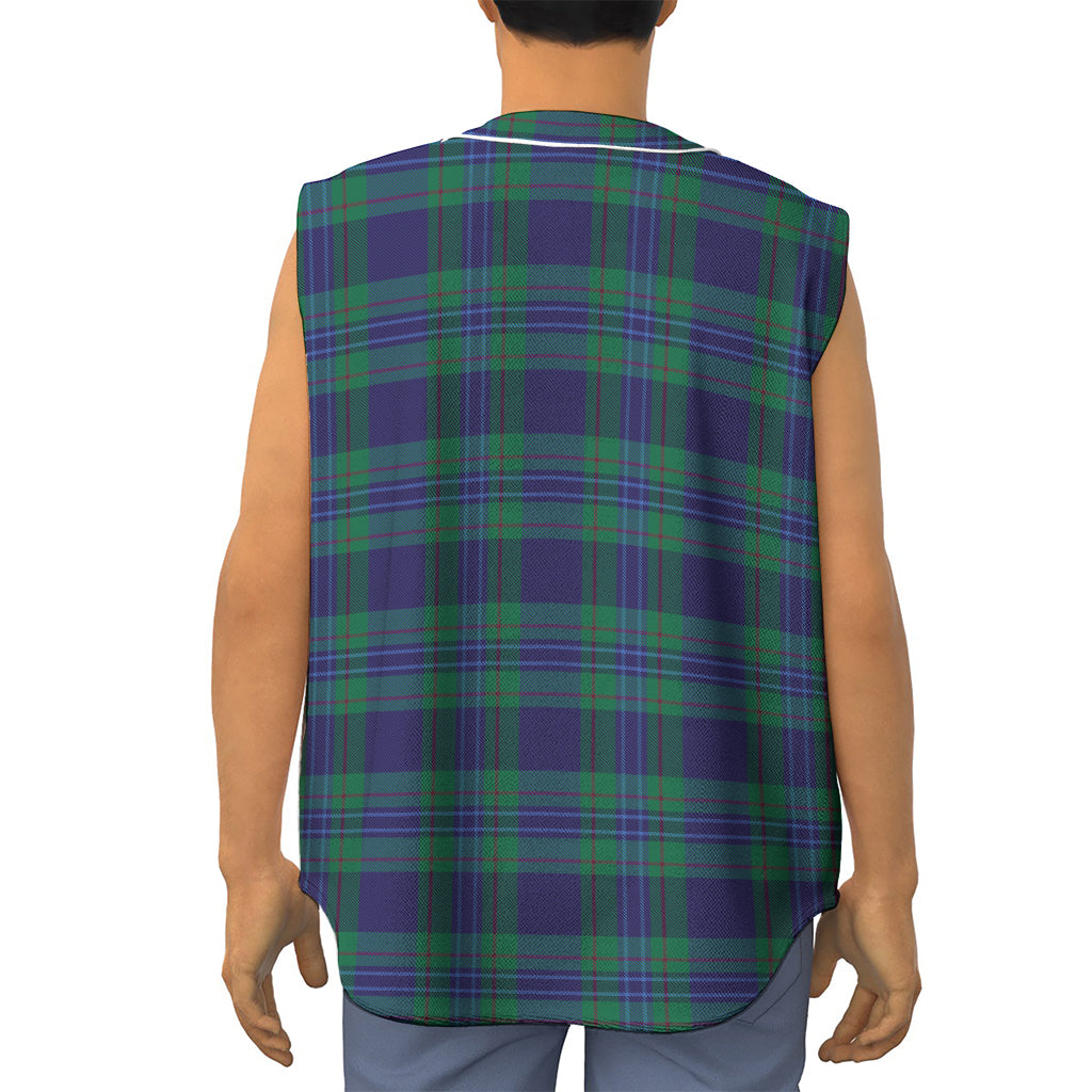Blue Green And Red Tartan Pattern Print Sleeveless Baseball Jersey