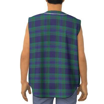 Blue Green And Red Tartan Pattern Print Sleeveless Baseball Jersey