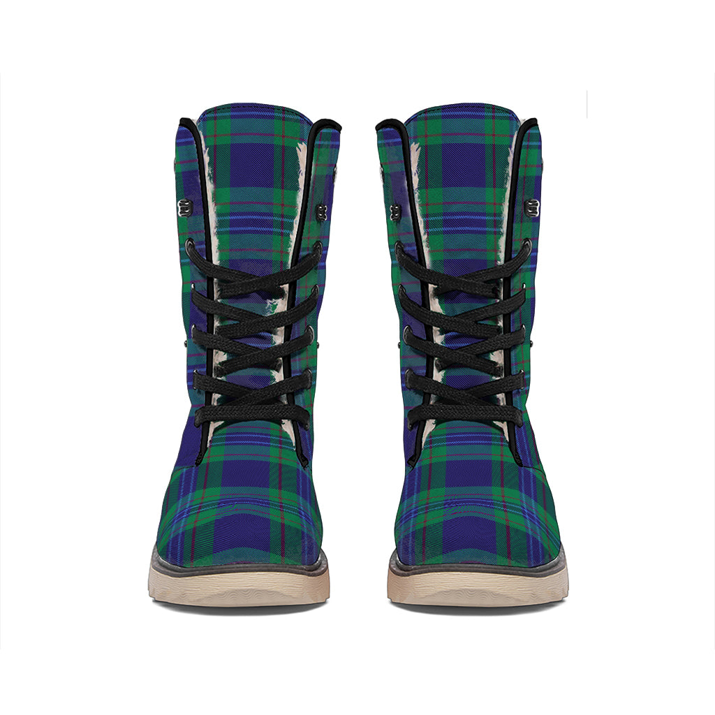 Blue Green And Red Tartan Pattern Print Winter Boots