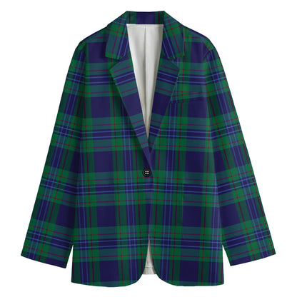 Blue Green And Red Tartan Pattern Print Women's Blazer
