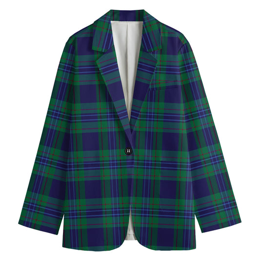 Blue Green And Red Tartan Pattern Print Women's Blazer