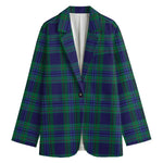 Blue Green And Red Tartan Pattern Print Women's Cotton Blazer