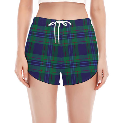 Blue Green And Red Tartan Pattern Print Women's Split Running Shorts
