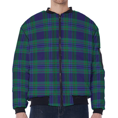 Blue Green And Red Tartan Pattern Print Zip Sleeve Bomber Jacket