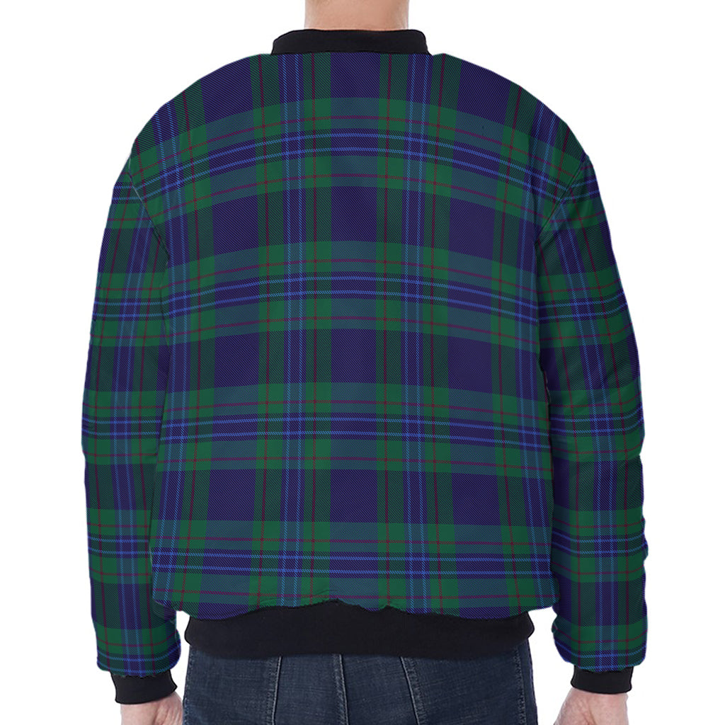 Blue Green And Red Tartan Pattern Print Zip Sleeve Bomber Jacket