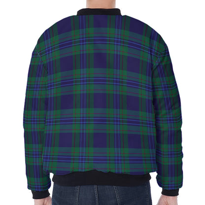 Blue Green And Red Tartan Pattern Print Zip Sleeve Bomber Jacket