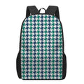 Blue Green And White Houndstooth Print 17 Inch Backpack
