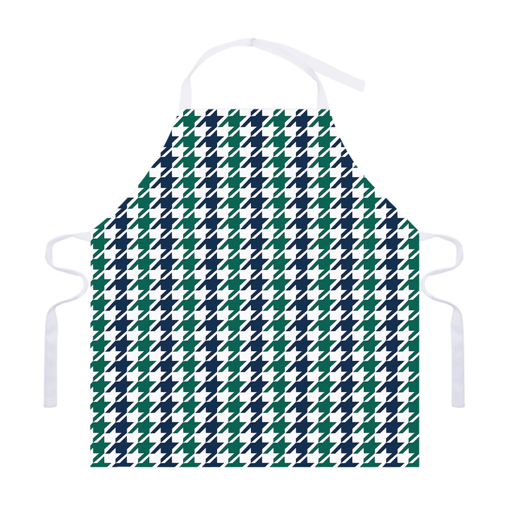 Blue Green And White Houndstooth Print Adjustable Apron