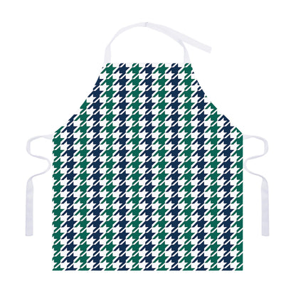 Blue Green And White Houndstooth Print Adjustable Apron