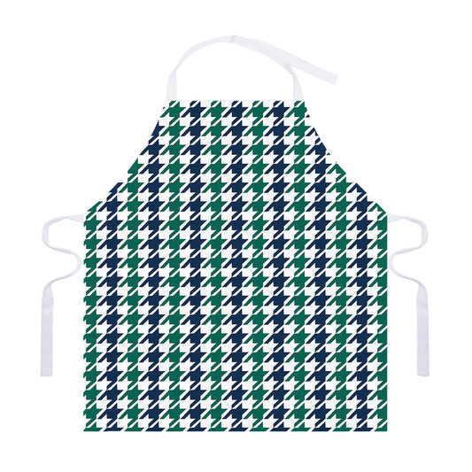 Blue Green And White Houndstooth Print Adjustable Apron