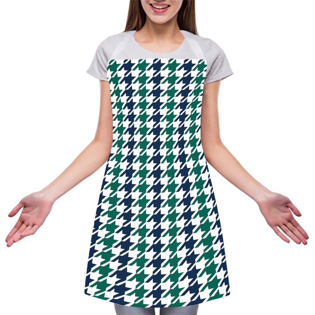 Blue Green And White Houndstooth Print Adjustable Apron