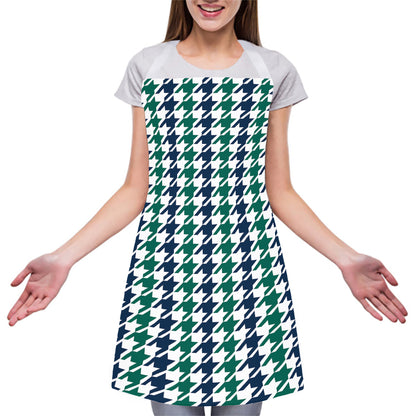Blue Green And White Houndstooth Print Adjustable Apron