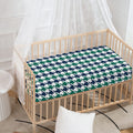 Blue Green And White Houndstooth Print Baby Crib Sheet