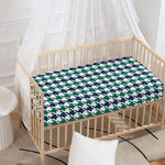 Blue Green And White Houndstooth Print Baby Crib Sheet