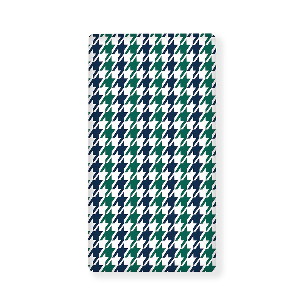 Blue Green And White Houndstooth Print Baby Crib Sheet