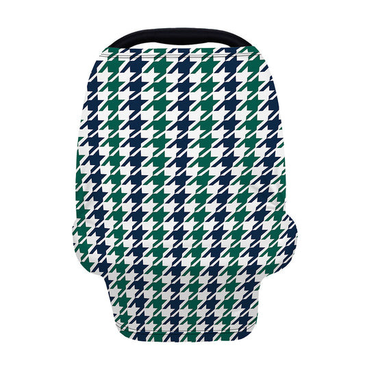 Blue Green And White Houndstooth Print Baby Seat Cover