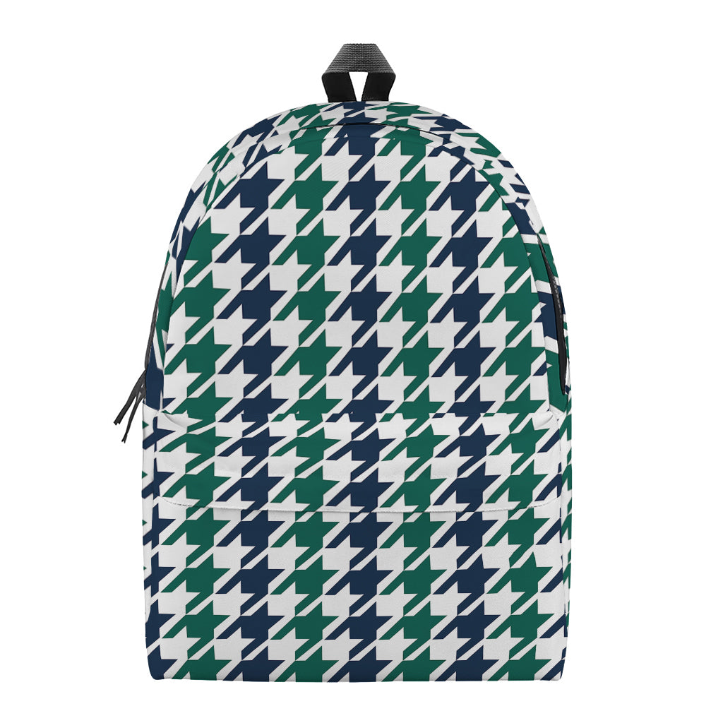 Blue Green And White Houndstooth Print Backpack