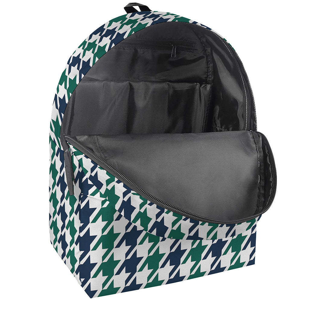 Blue Green And White Houndstooth Print Backpack