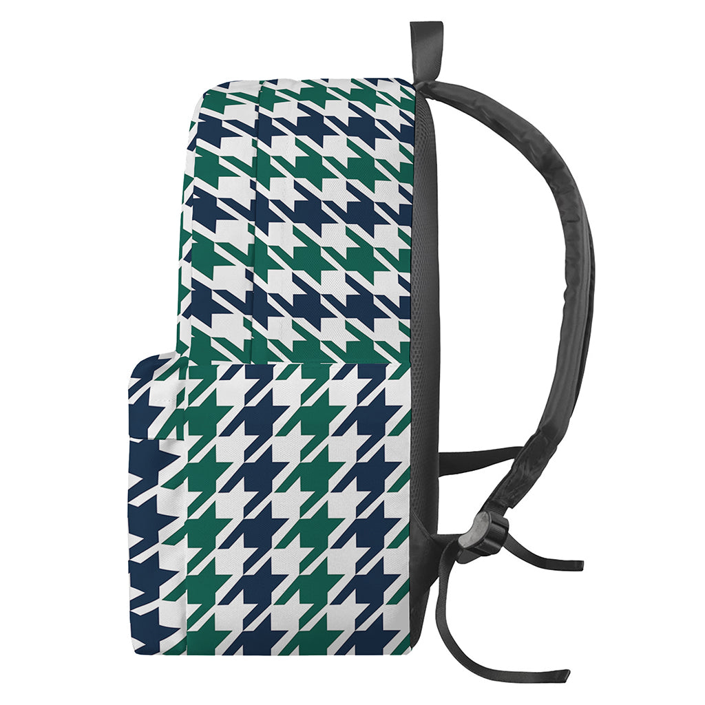Blue Green And White Houndstooth Print Backpack