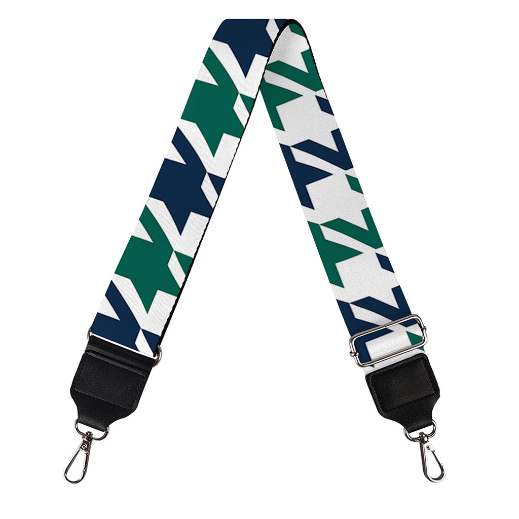 Blue Green And White Houndstooth Print Bag Strap