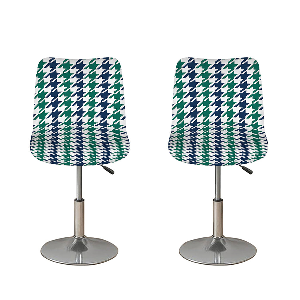Blue Green And White Houndstooth Print Bar Stool Covers
