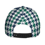 Blue Green And White Houndstooth Print Baseball Cap
