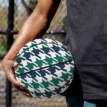 Blue Green And White Houndstooth Print Basketball