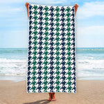Blue Green And White Houndstooth Print Beach Towel