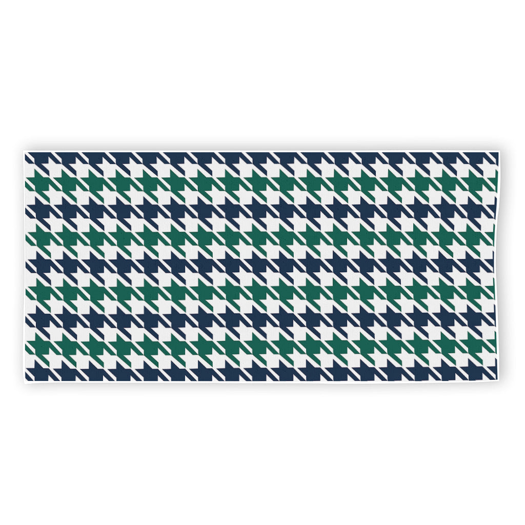 Blue Green And White Houndstooth Print Beach Towel
