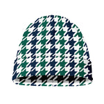 Blue Green And White Houndstooth Print Beanie