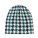 Blue Green And White Houndstooth Print Beanie