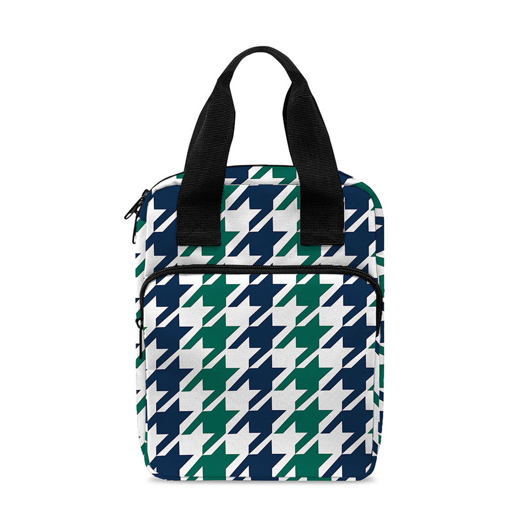 Blue Green And White Houndstooth Print Bible Tote Bag
