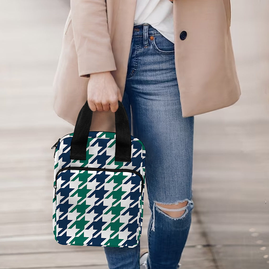 Blue Green And White Houndstooth Print Bible Tote Bag