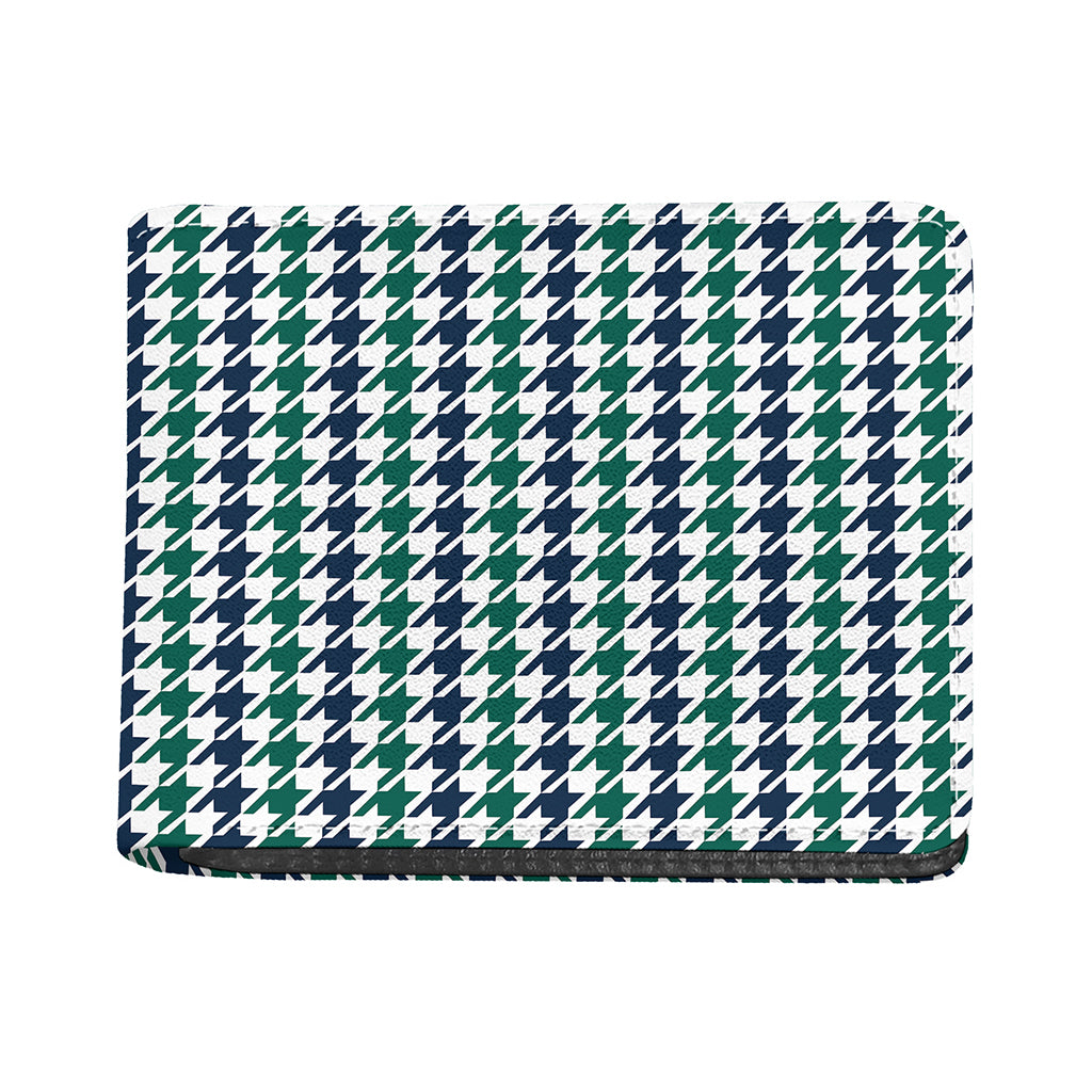 Blue Green And White Houndstooth Print Bifold Wallet