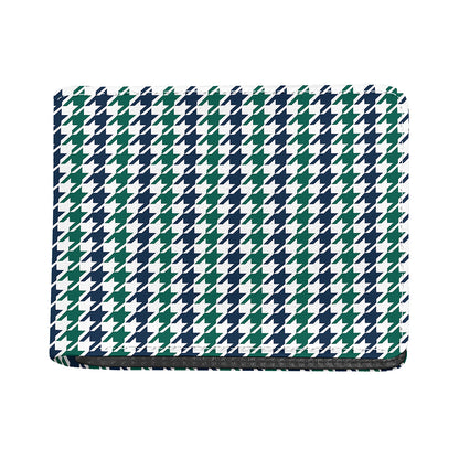 Blue Green And White Houndstooth Print Bifold Wallet