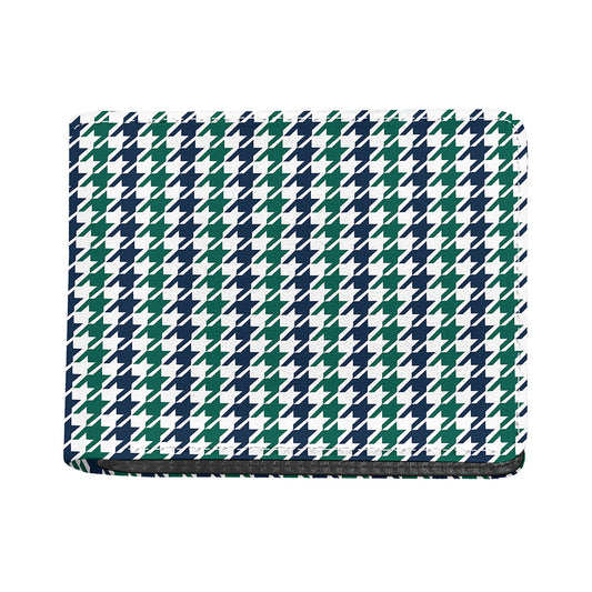 Blue Green And White Houndstooth Print Bifold Wallet