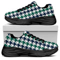 Blue Green And White Houndstooth Print Black Chunky Shoes