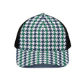 Blue Green And White Houndstooth Print Black Mesh Trucker Hat