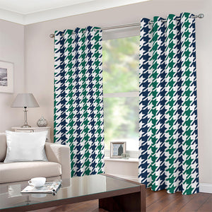 Blue Green And White Houndstooth Print Blackout Grommet Curtains