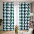 Blue Green And White Houndstooth Print Dimout Pencil Pleat Curtains
