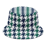 Blue Green And White Houndstooth Print Bucket Hat