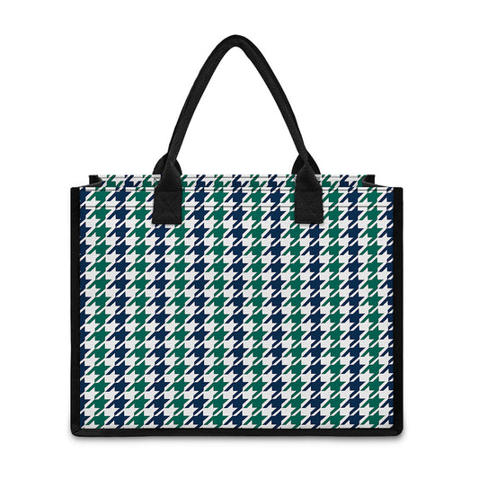 Blue Green And White Houndstooth Print Canvas Tote Bag