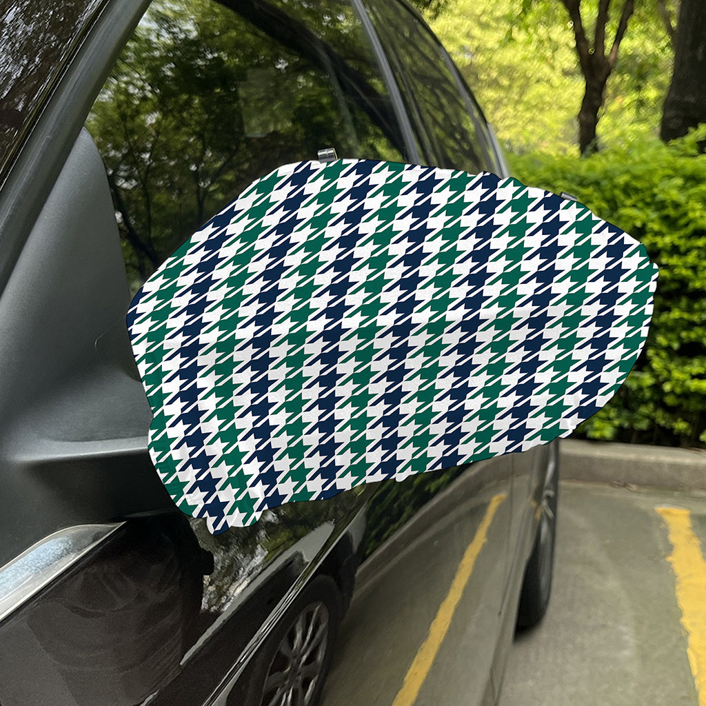 Blue Green And White Houndstooth Print Car Side Mirror Covers