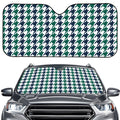 Blue Green And White Houndstooth Print Car Windshield Sun Shade