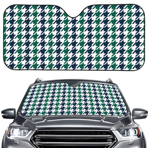 Blue Green And White Houndstooth Print Car Windshield Sun Shade